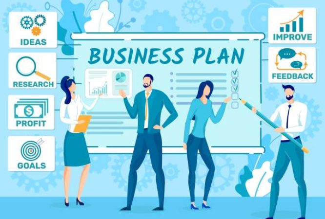 Business Plan for New Company, Startup Success Strategy Planning Flat Vector Concept. Business Leaders, Financial Experts, Entrepreneurs Team Searching, Discussing Ideas, Doing Research Illustration