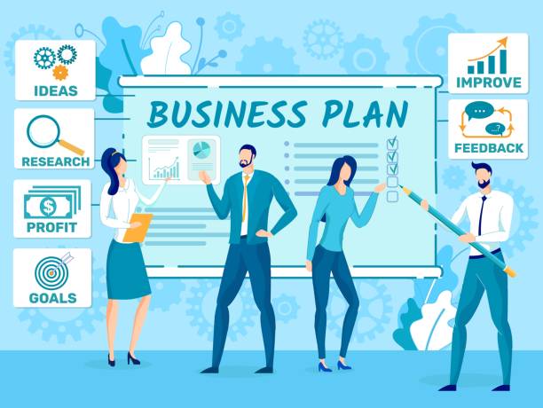 Business Plan for New Company, Startup Success Strategy Planning Flat Vector Concept. Business Leaders, Financial Experts, Entrepreneurs Team Searching, Discussing Ideas, Doing Research Illustration